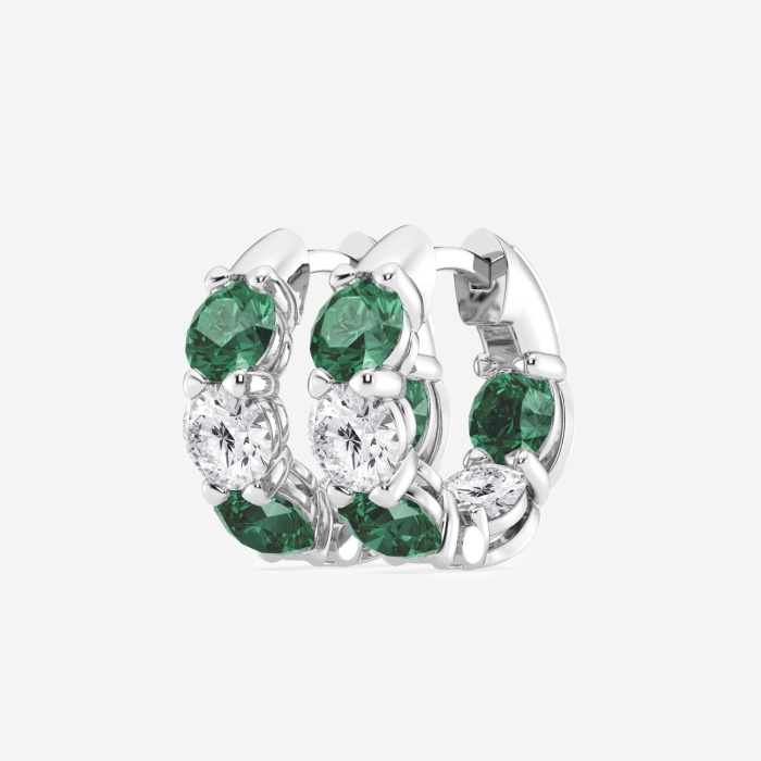 4.9 mm Round Created Emerald and 2 ctw Round Lab Grown Diamond Huggie Hoop Earrings