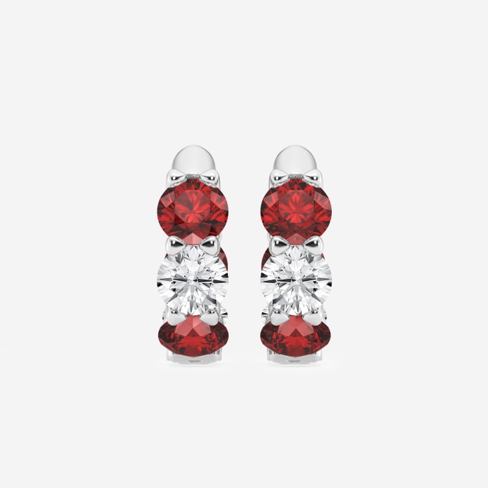 4.9 mm Round Created Ruby and 2 ctw Round Lab Grown Diamond Huggie Hoop Earrings