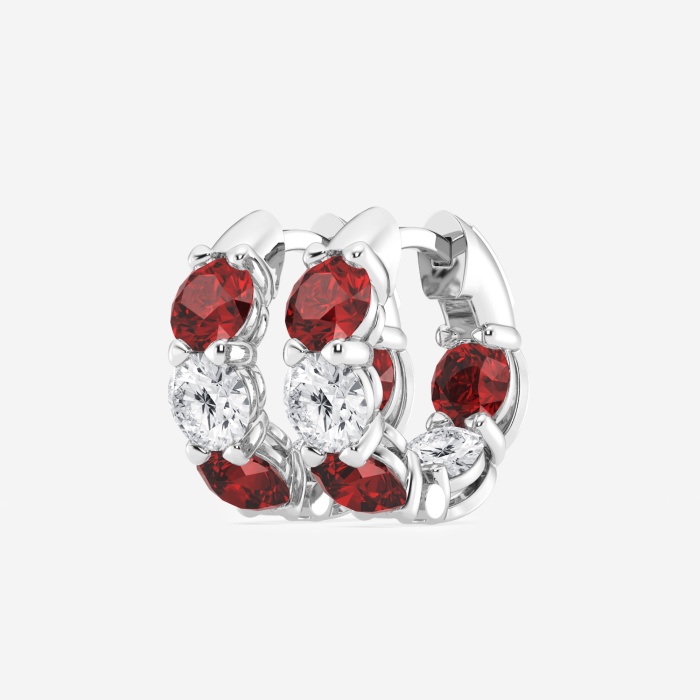 4.9 mm Round Created Ruby and 2 ctw Round Lab Grown Diamond Huggie Hoop Earrings