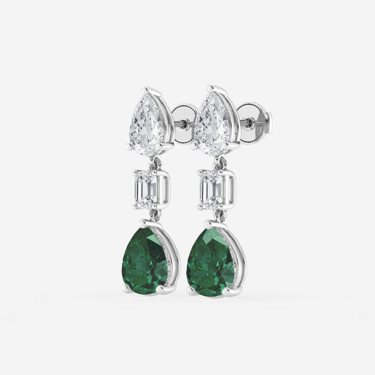 Additional Image 1 for  10x8mm Pear Cut Created Emerald with 2 7/8 ctw Emerald and Pear Lab Grown Diamond Drop Earrings