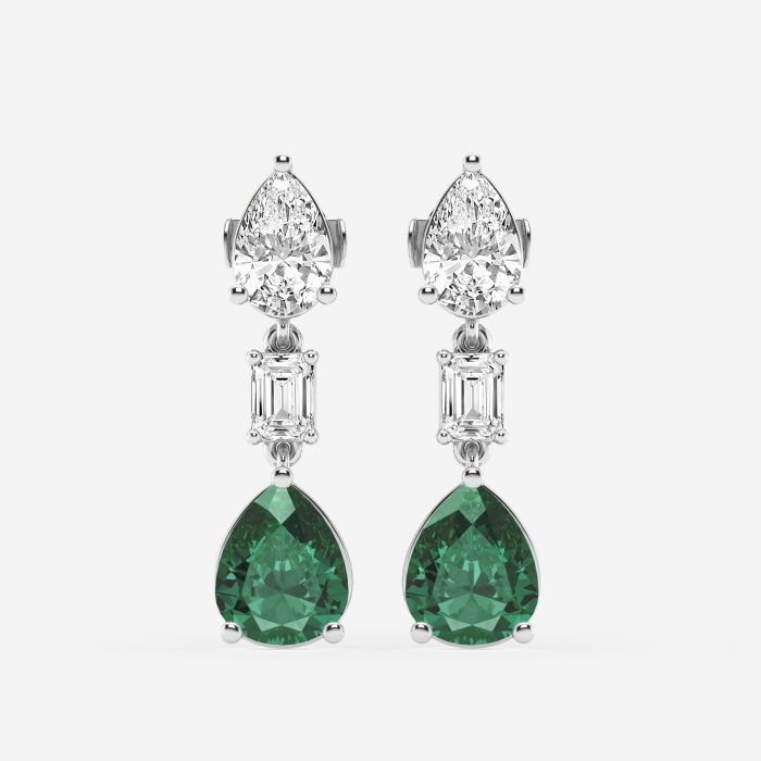 10x8mm Pear Cut Created Emerald with 2 7/8 ctw Emerald and Pear Lab Grown Diamond Drop Earrings
