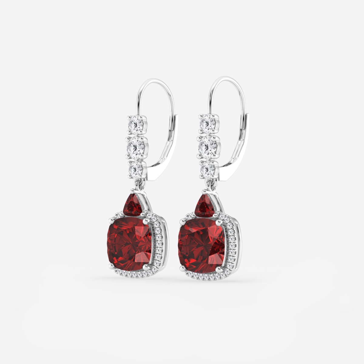 Additional Image 1 for  8mm Cushion, 3.5mm Trillion Cut Created Ruby and 5/8 ctw Round Lab Grown Diamond Drop Earrings