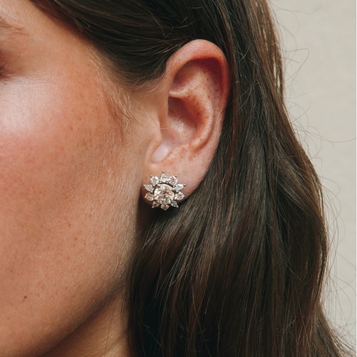 2 ctw Round and Pear Lab Grown Diamond Alternating Halo Earring Jackets