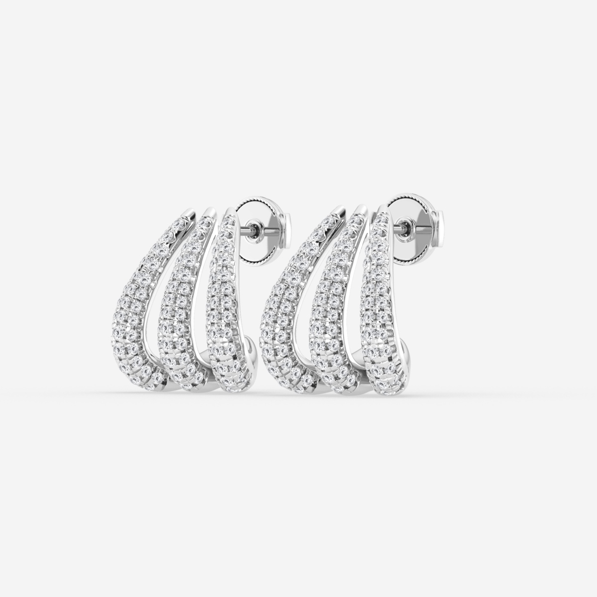 Additional Image 1 for  1 1/4 ctw Round Lab Grown Diamond Triple Huggie Hoop Earrings