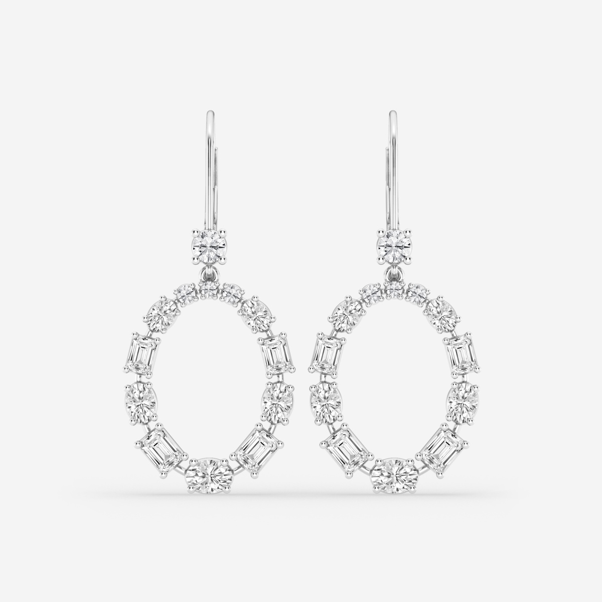 3 ctw Emerald and Oval Lab Grown Diamond Alternating Drop Earrings