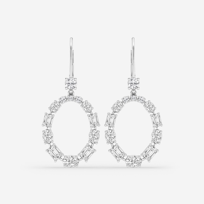 3 ctw Emerald and Oval Lab Grown Diamond Alternating Drop Earrings