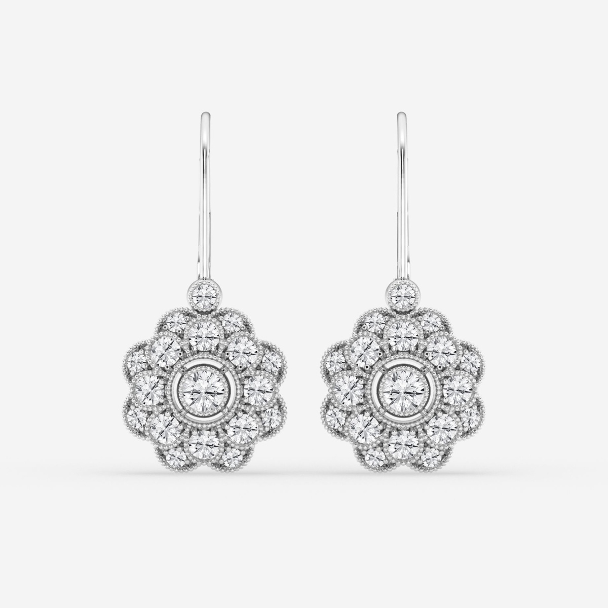 1 1/2 ctw Round Lab Grown Diamond Vintage Floral Milgrain Fashion Earrings