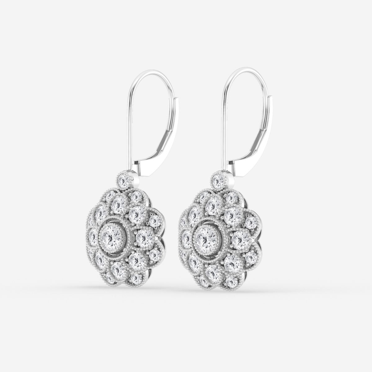 Additional Image 1 for  1 1/2 ctw Round Lab Grown Diamond Vintage Floral Milgrain Fashion Earrings