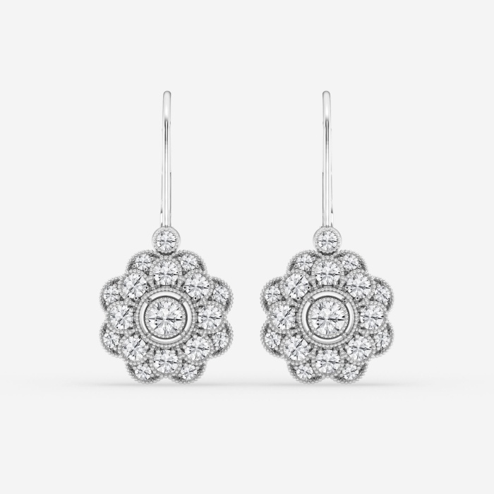 1 1/2 ctw Round Lab Grown Diamond Vintage Floral Milgrain Fashion Earrings