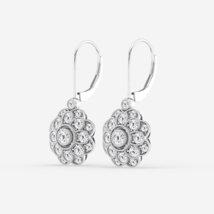1 1/2 ctw Round Lab Grown Diamond Vintage Floral Milgrain Fashion Earrings