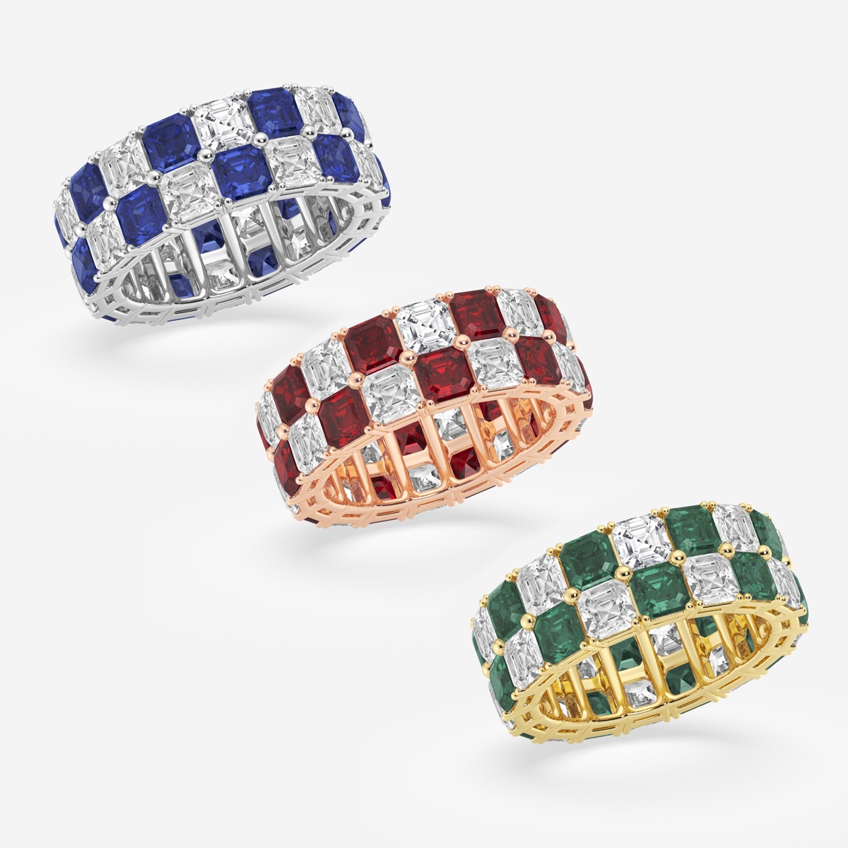 Additional Image 2 for  3.6x3.6 mm Asscher Cut Created Sapphire and 5 1/2 ctw Asscher Lab Grown Diamond Alternating Two Row Eternity Band - 7.4mm Width