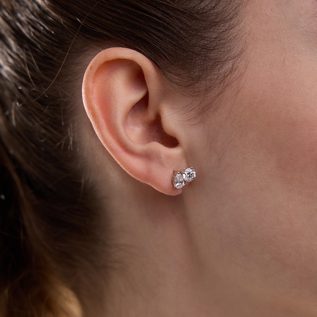 Additional Image 4 for  1 7/8 ctw Pear and Round Lab Grown Diamond Two Stone Stud Earrings