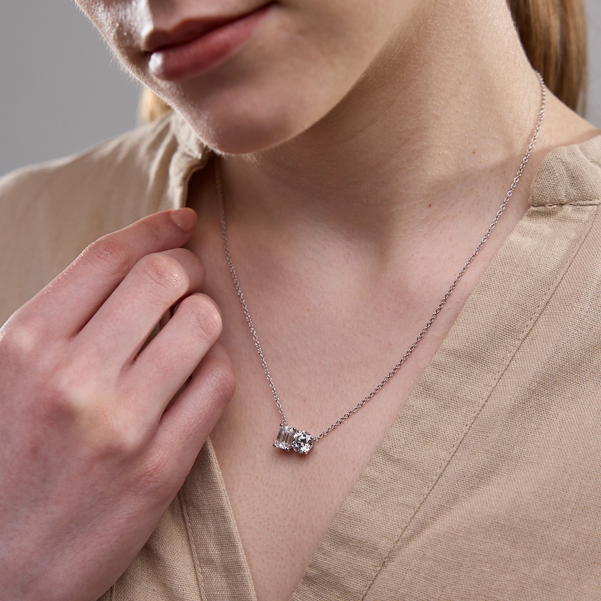 Additional Image 3 for  2 1/4 ctw Emerald and Pear Lab Grown Diamond Two Stone Pendant