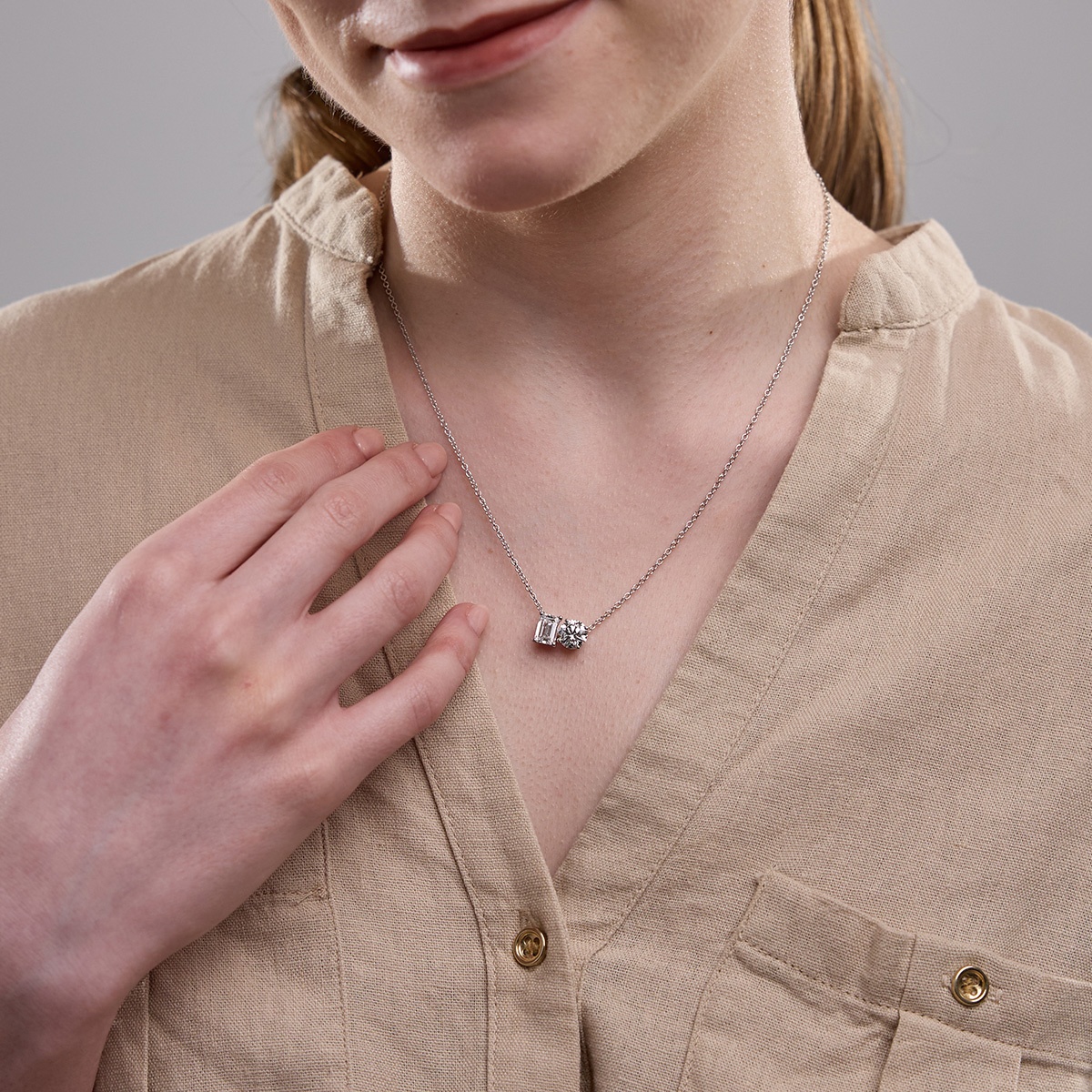 Additional Image 4 for  2 1/4 ctw Emerald and Pear Lab Grown Diamond Two Stone Pendant