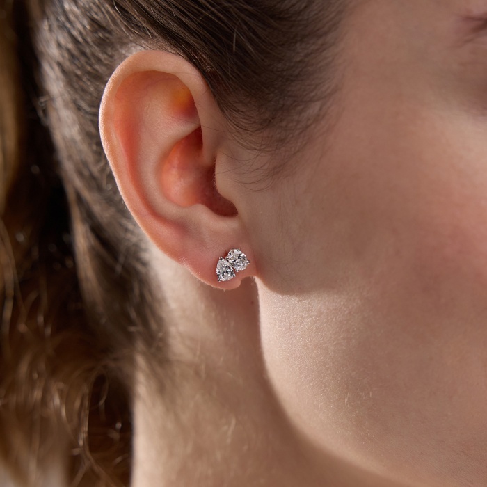 1 1/2 ctw Toi Et Moi Oval and Pear Stud Earrings