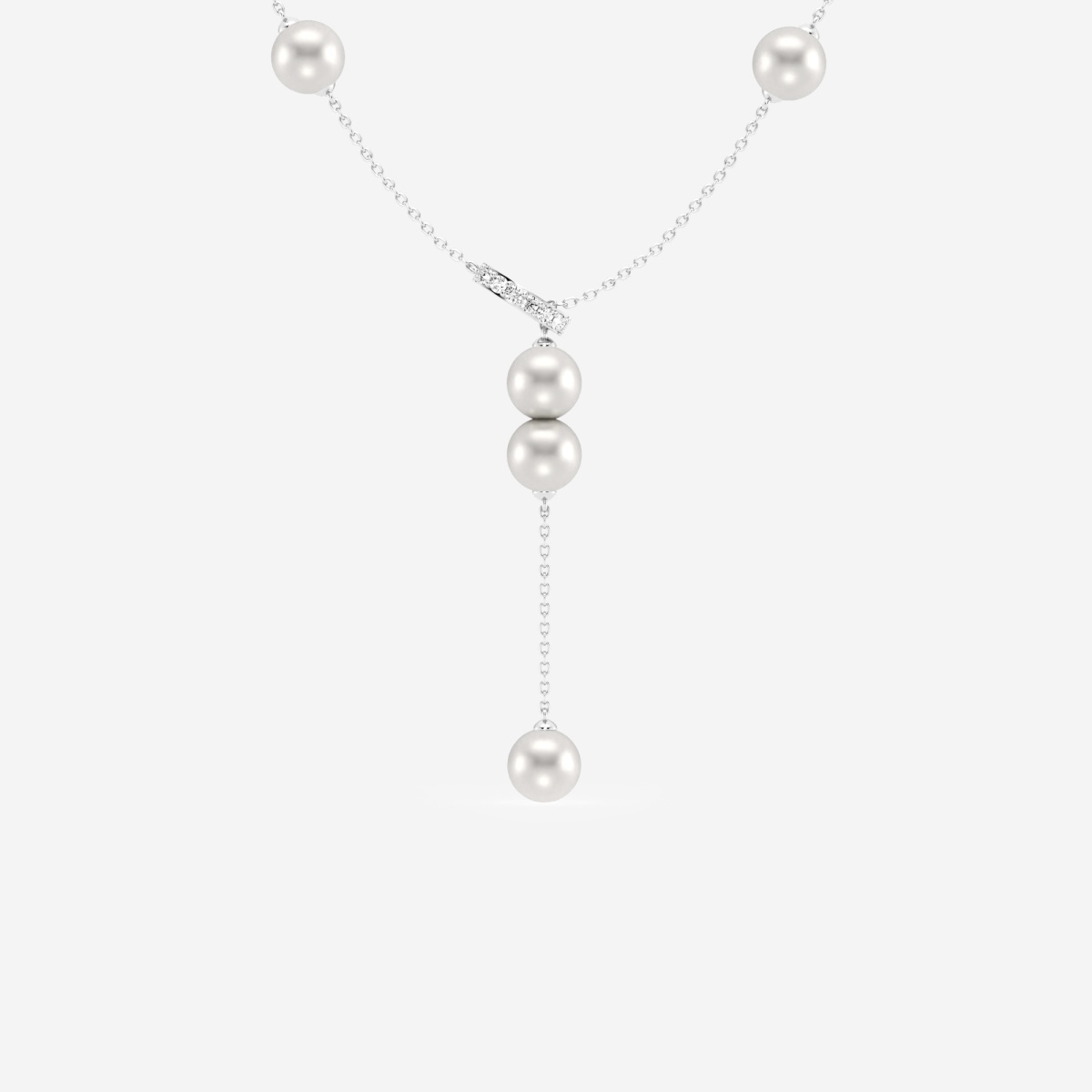 6.5 - 7.0 mm Cultured Freshwater Pearl and 1/8 ctw Lab Grown Diamond Lariat Fashion Necklace