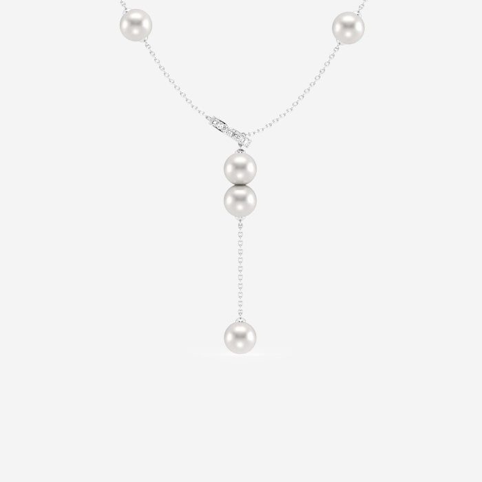 6.5 - 7.0 mm Cultured Freshwater Pearl and 1/8 ctw Lab Grown Diamond Lariat Fashion Necklace