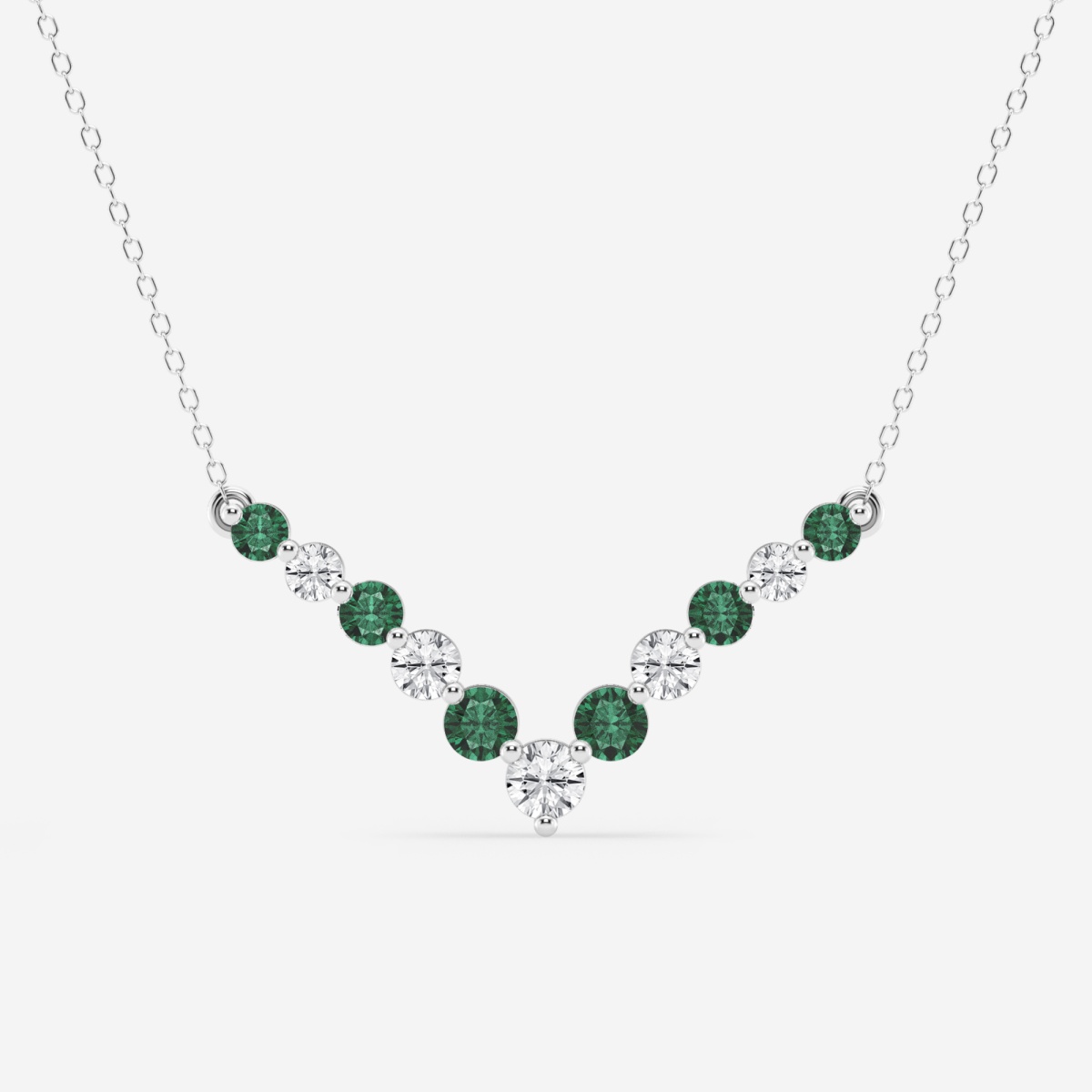 1 ctw Round Lab Grown Diamond and Round Created Emerald Chevron Fashion Necklace