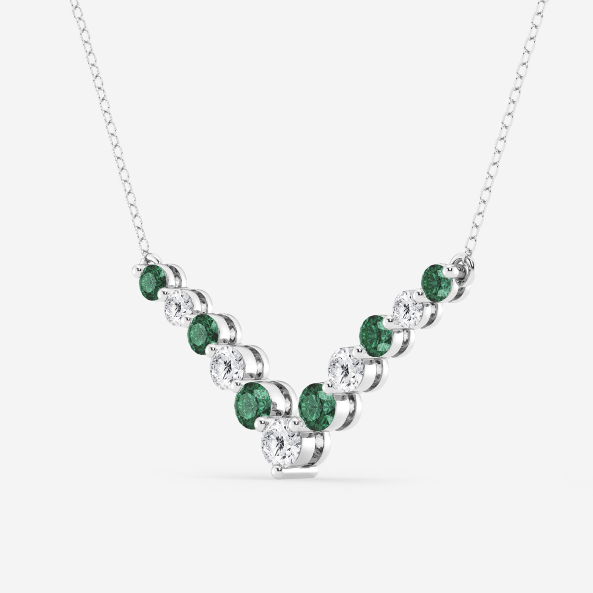 Additional Image 1 for  1 ctw Round Lab Grown Diamond and Round Created Emerald Chevron Fashion Necklace