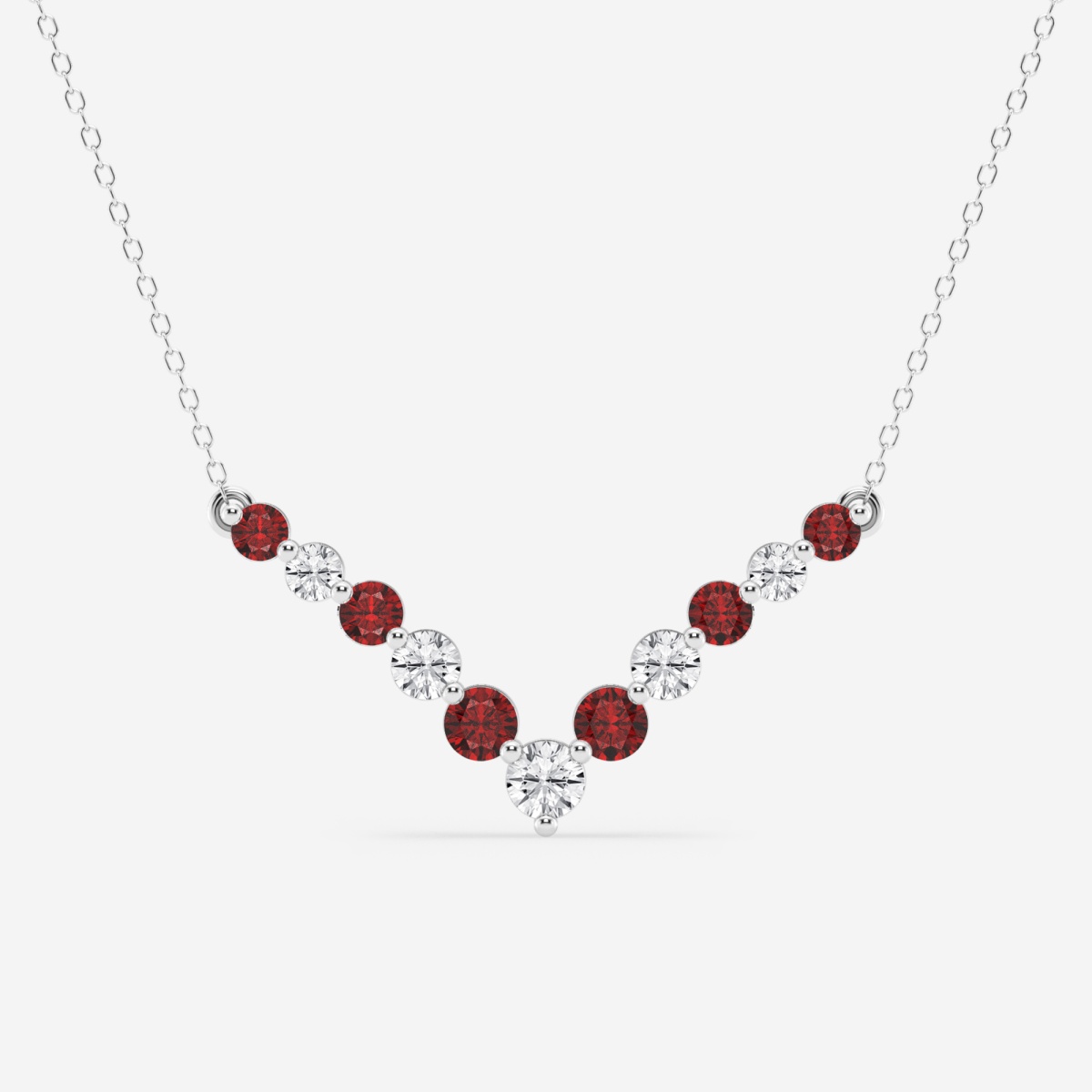 1 ctw Round Lab Grown Diamond and Round Created Ruby Chevron Fashion Necklace