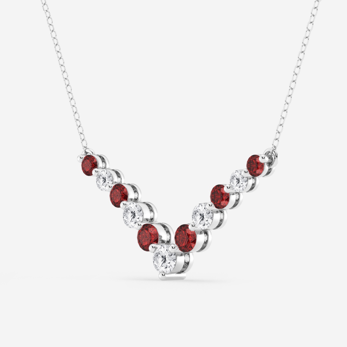 Additional Image 1 for  1 ctw Round Lab Grown Diamond and Round Created Ruby Chevron Fashion Necklace