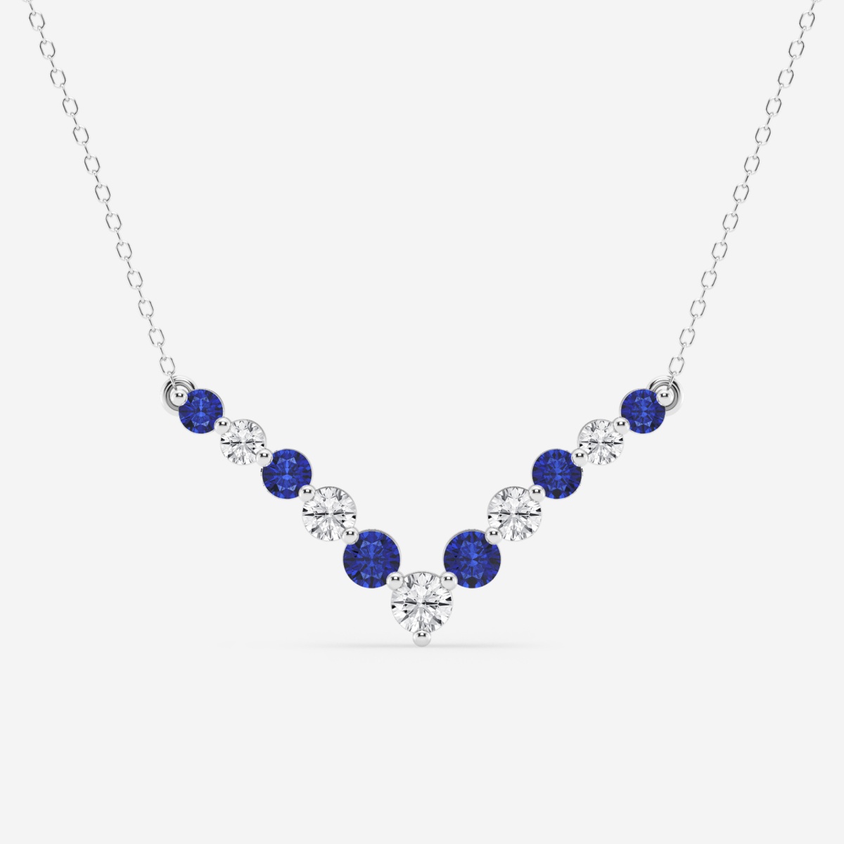1 ctw Round Lab Grown Diamond and Round Created Sapphire Chevron Fashion Necklace