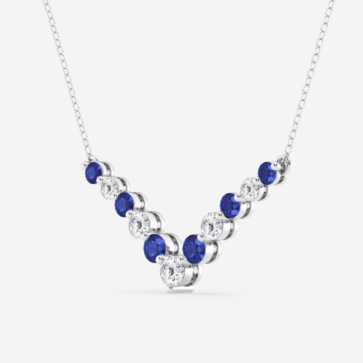 Additional Image 1 for  1 ctw Round Lab Grown Diamond and Round Created Sapphire Chevron Fashion Necklace