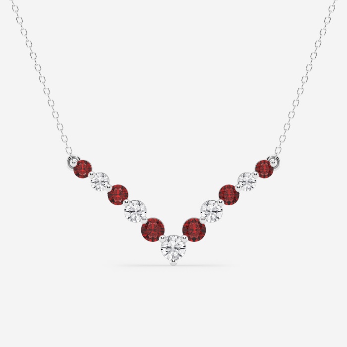 1 ctw Round Lab Grown Diamond and Round Created Ruby Chevron Fashion Necklace