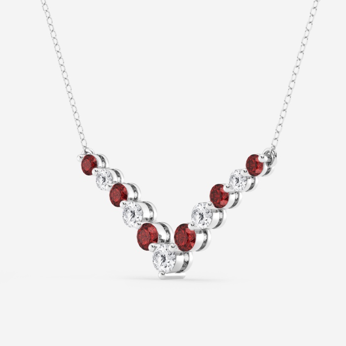 1 ctw Round Lab Grown Diamond and Round Created Ruby Chevron Fashion Necklace