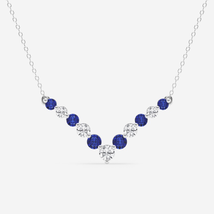 1 ctw Round Lab Grown Diamond and Round Created Sapphire Chevron Fashion Necklace