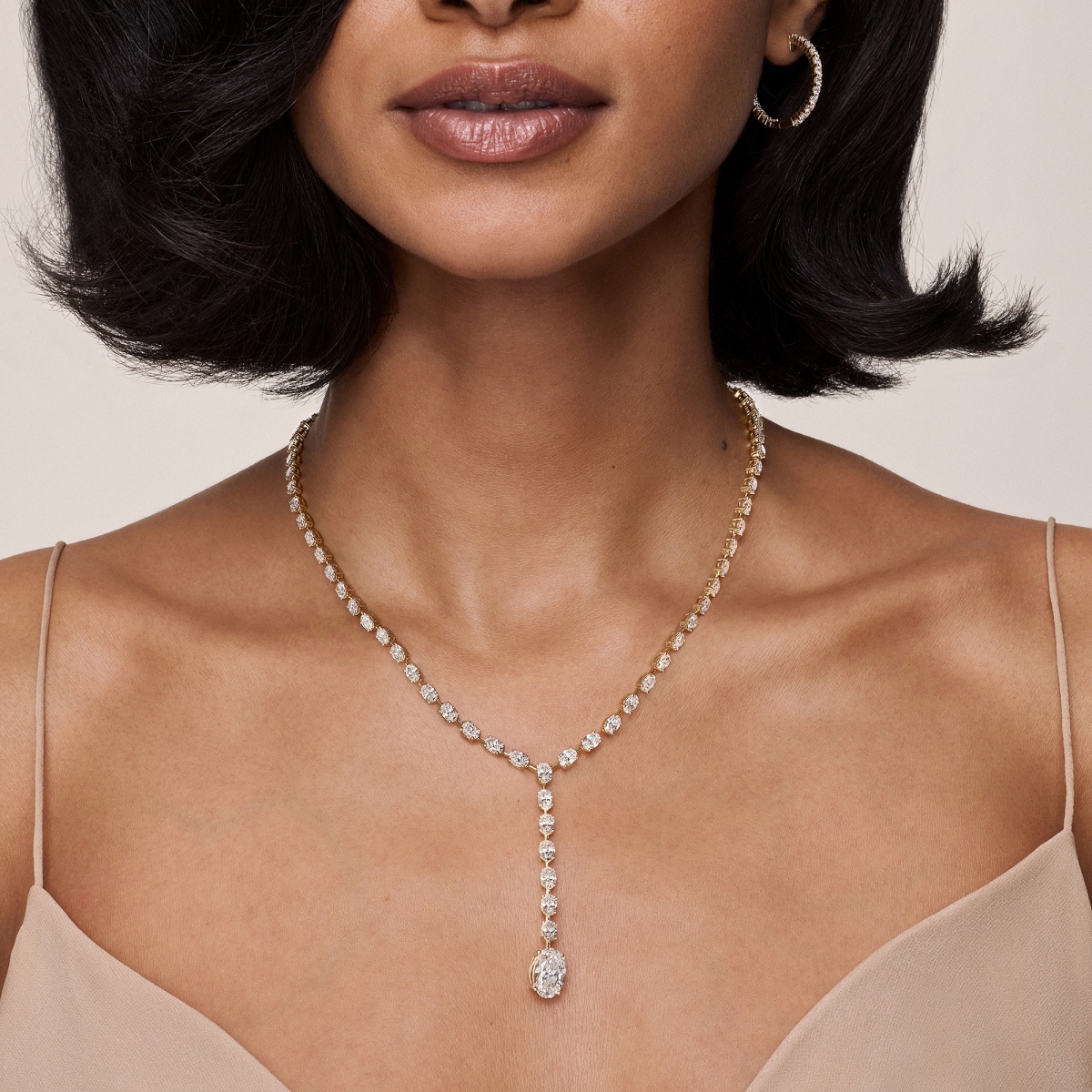 17 ctw Oval Lab Grown Diamond Lariat Tennis Necklace