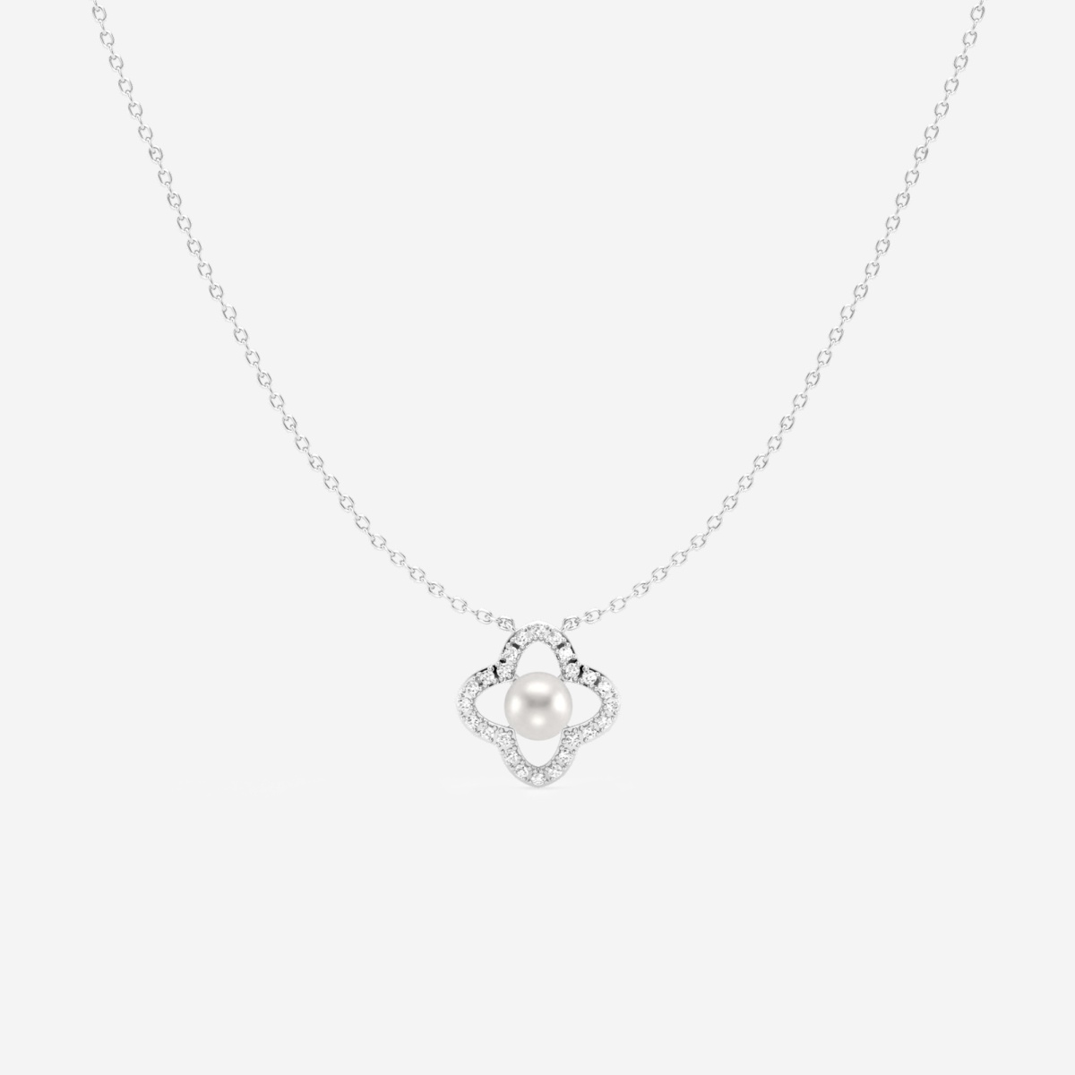 4.5 - 5.0 mm Cultured Freshwater Pearl and 1/8 ctw Lab Grown Diamond Clover Fashion Necklace