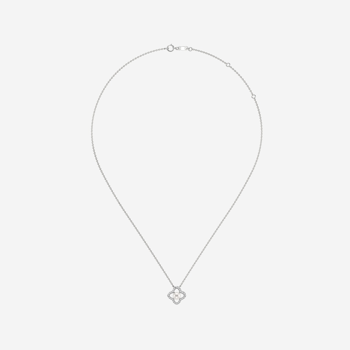 Additional Image 2 for  4.5 - 5.0 mm Cultured Freshwater Pearl and 1/8 ctw Lab Grown Diamond Clover Fashion Necklace