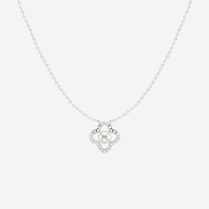 4.5 - 5.0 mm Cultured Freshwater Pearl and 1/8 ctw Lab Grown Diamond Clover Fashion Necklace