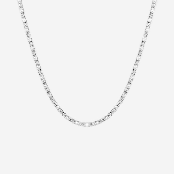 13 1/3 ctw Emerald Lab Grown Diamond Alternating Tennis Necklace