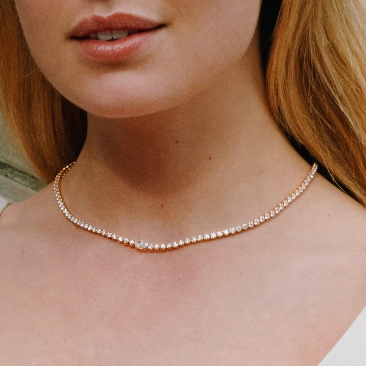 3 ctw Oval Lab Grown Diamond Single Station Tennis Necklace