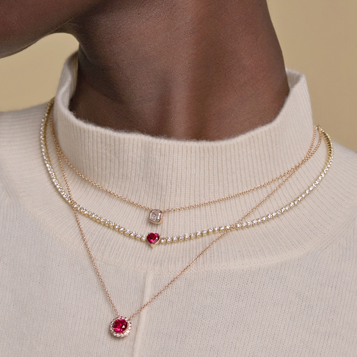 Additional Image 2 for  5.9 mm Heart Shaped Created Ruby and 6 5/8 ctw Round Lab Grown Diamond Fashion Necklace