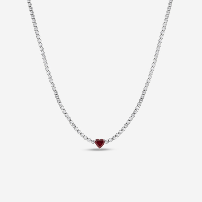 5.9 mm Heart Shaped Created Ruby and 6 5/8 ctw Round Lab Grown Diamond Fashion Necklace