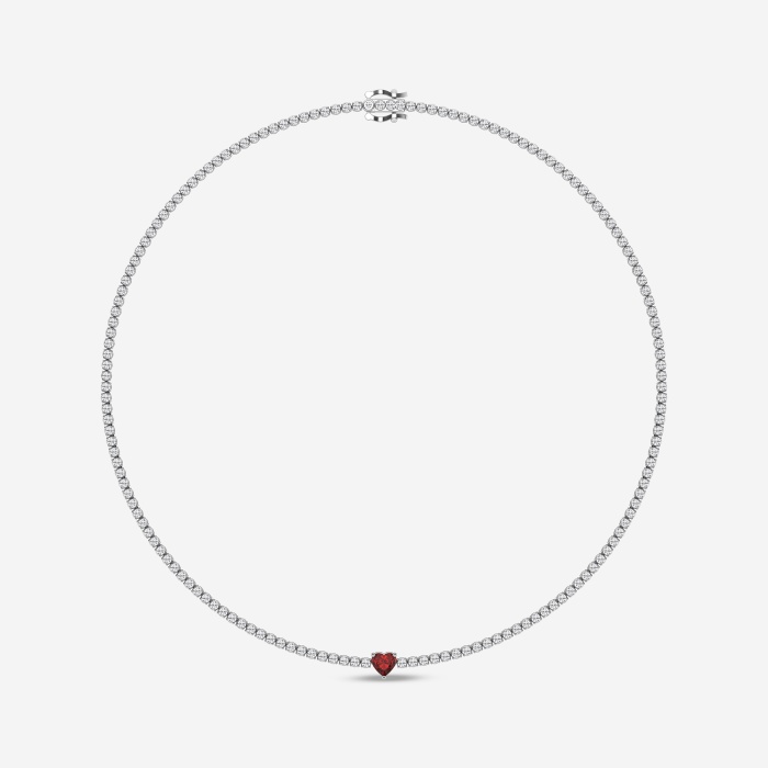 5.9 mm Heart Shaped Created Ruby and 6 5/8 ctw Round Lab Grown Diamond Fashion Necklace