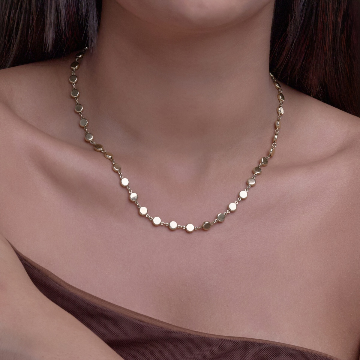 Plain Gold Flat Bead Link Necklace