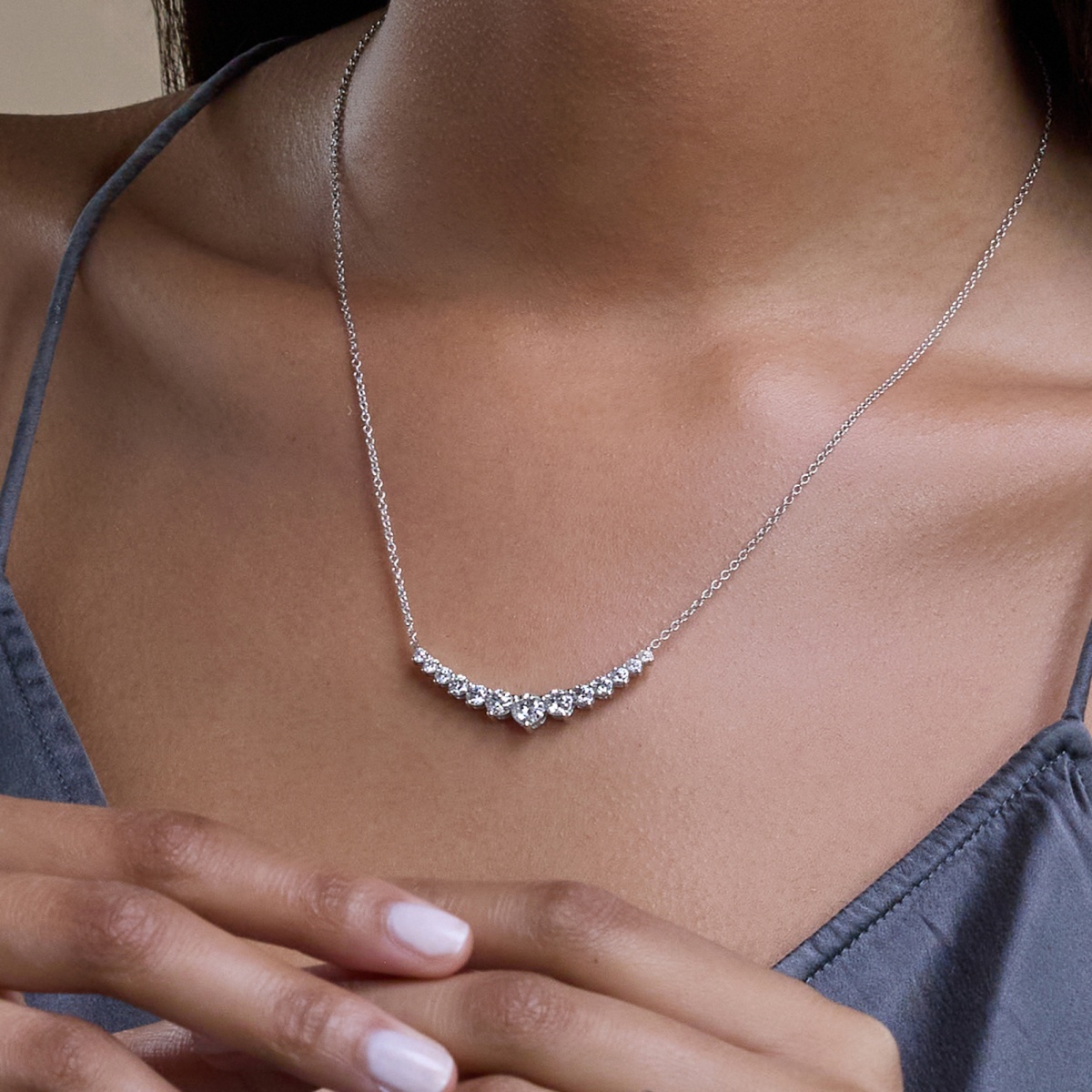1 ctw Round Lab Grown Diamond Thirteen Stone Demi Eternity Fashion Necklace
