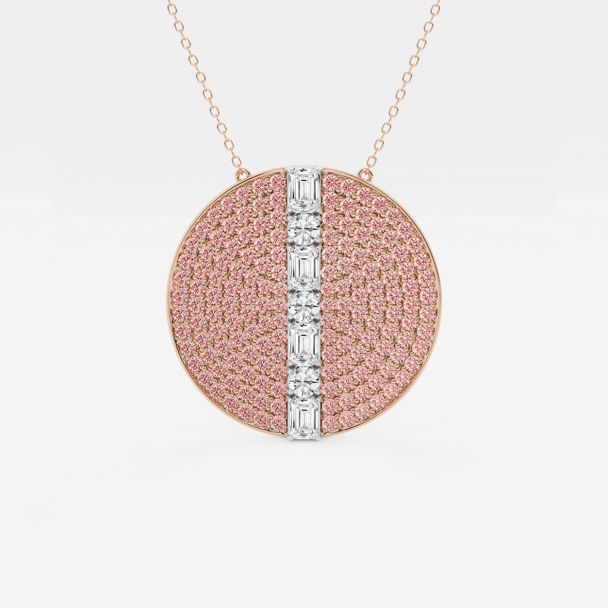 1 3/4 ctw Emerald & Round Lab Grown Diamond 30 mm Disc Fashion Pendant with Pink Sapphire