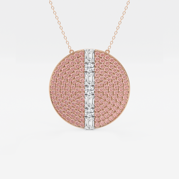 1 3/4 ctw Emerald & Round Lab Grown Diamond 30 mm Disc Fashion Pendant with Pink Sapphire