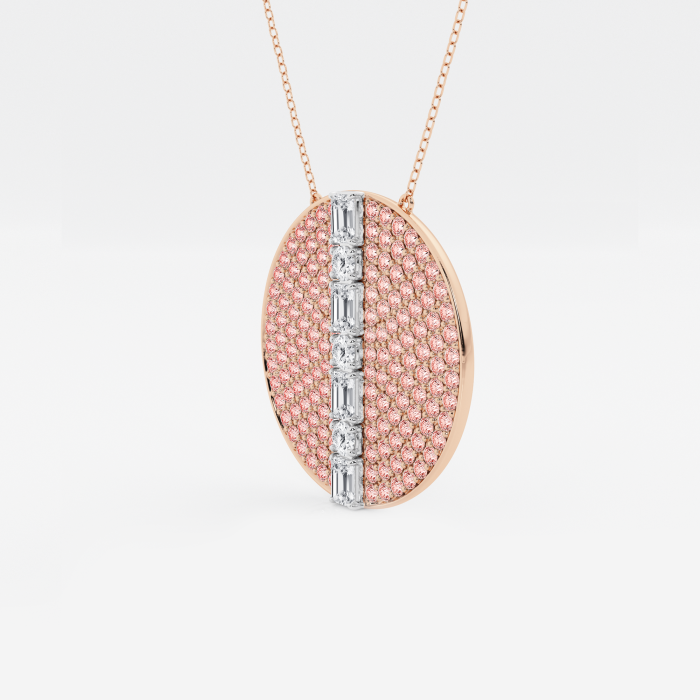 1 3/4 ctw Emerald & Round Lab Grown Diamond 30 mm Disc Fashion Pendant with Pink Sapphire