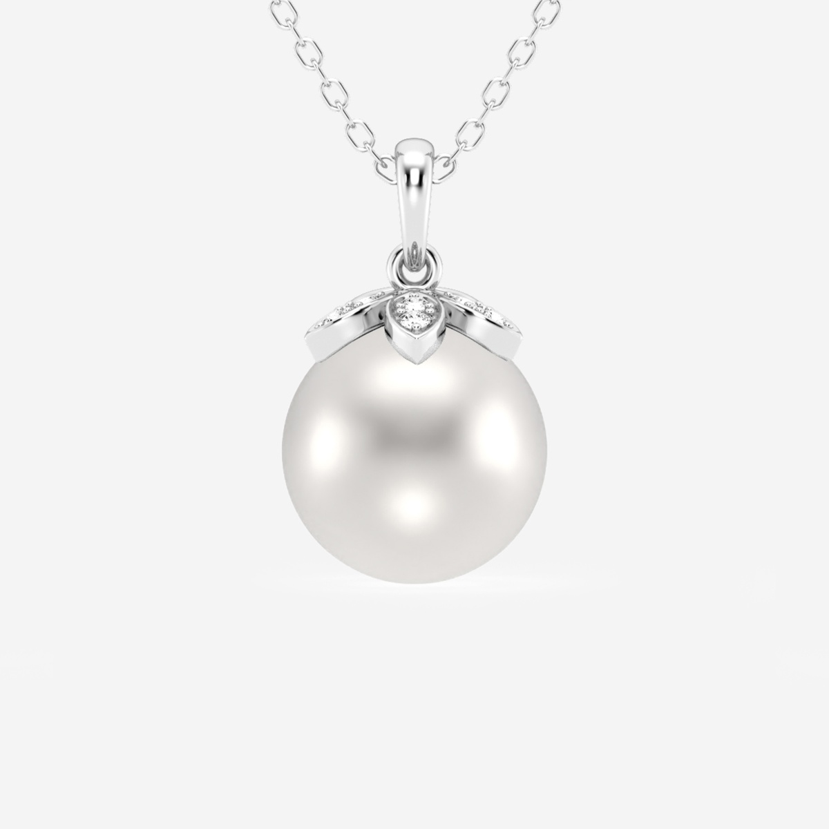 9.5 - 10.0 mm Cultured Freshwater Pearl and Lab Grown Diamond Accent Flower Fashion Pendant