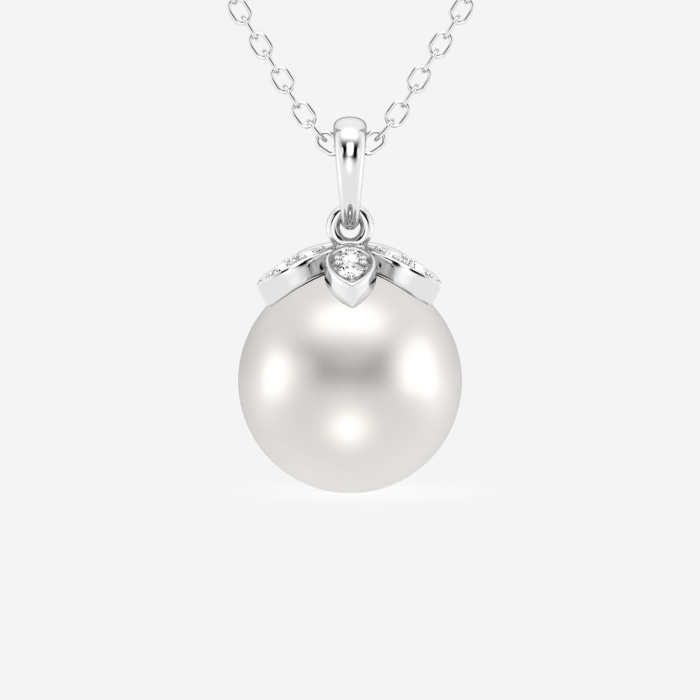 9.5 - 10.0 mm Cultured Freshwater Pearl and Lab Grown Diamond Accent Flower Fashion Pendant