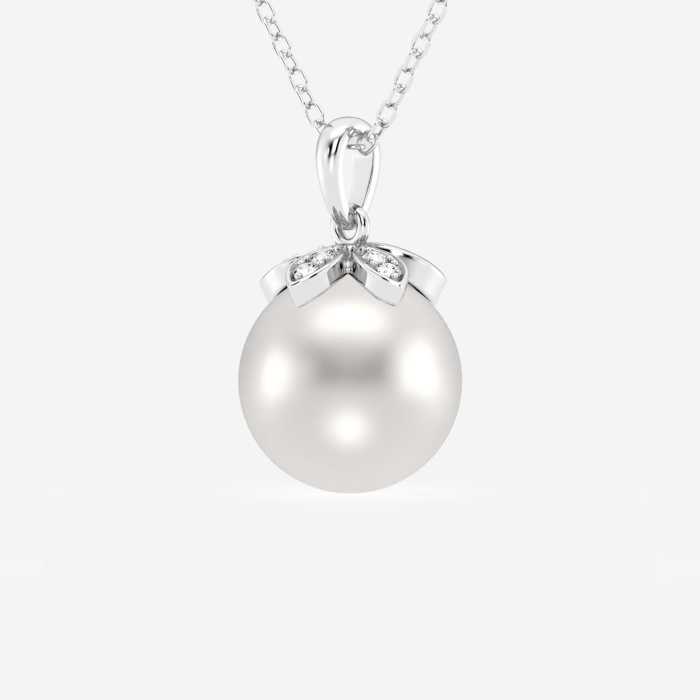 9.5 - 10.0 mm Cultured Freshwater Pearl and Lab Grown Diamond Accent Flower Fashion Pendant