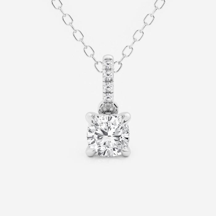 1/2 ctw Cushion Lab Grown Diamond Hidden Halo with Diamond Bail Fashion Pendant