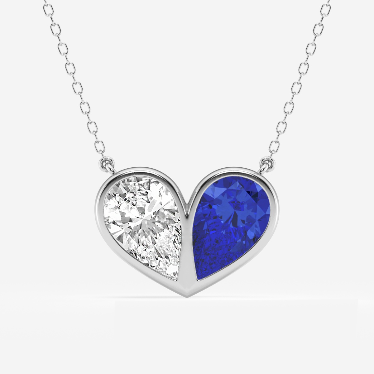 11x7 mm Pear Shaped Created Sapphire and 2 1/4 ctw Pear Lab Grown Diamond Bezel Heart Pendant