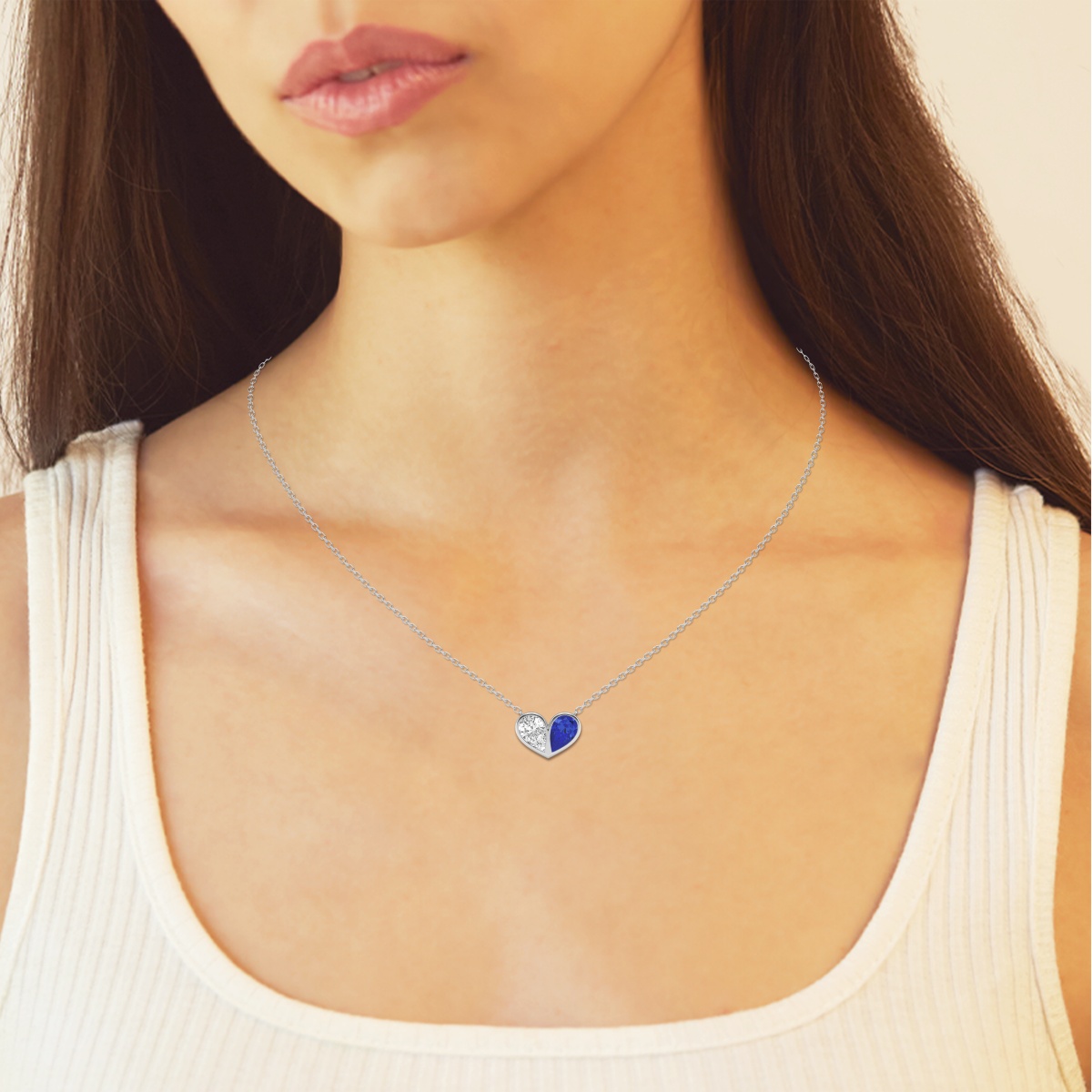 Additional Image 2 for  11x7 mm Pear Shaped Created Sapphire and 2 1/4 ctw Pear Lab Grown Diamond Bezel Heart Pendant